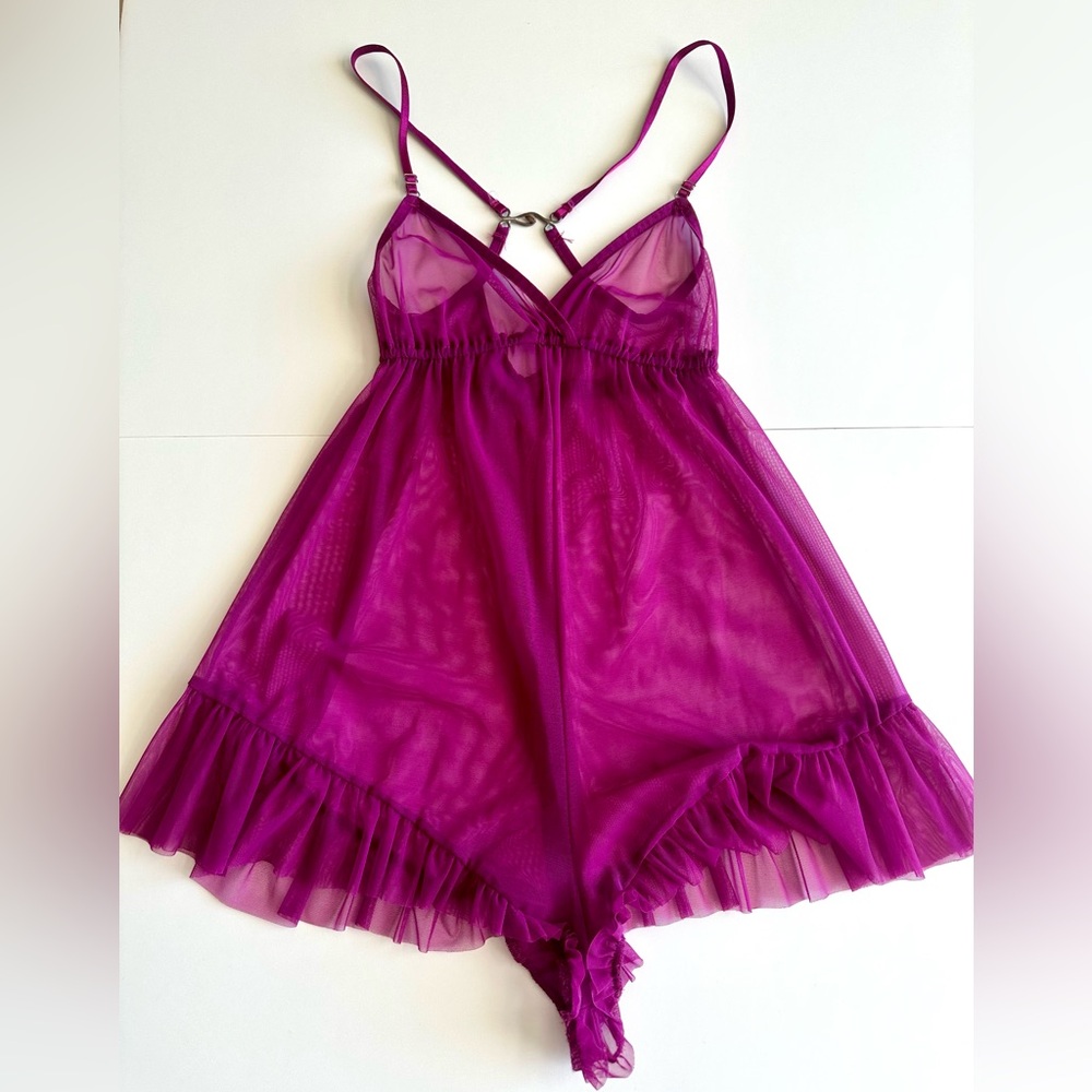 JOURNELLE Purple & Pink Sheer Babydoll Romper Lingerie